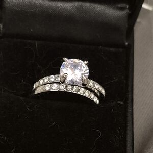 Silver gold filled 2pc engagement ring sz 7
